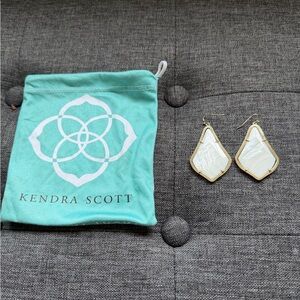 Kendra Scott White Mother-of-Pearl Gold-Trim Elle-Style Drop Earrings
